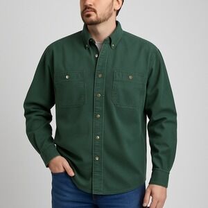 RIGGS‎ WORKWEAR by Wrangler Green Utility Shirt Mens L Button Up Heavy Cotton